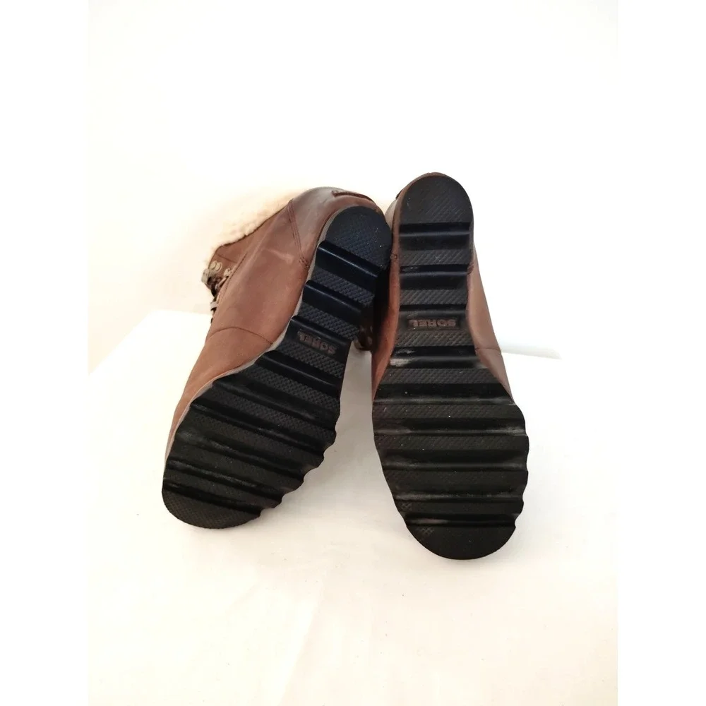Sorel Women's 5.5 Joan of Arctic Wedge Lexie Brown Leather Fur Lined Waterproof